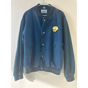 Vintage Genius Tweety Bird Varsity Denim Jacket 90s Looney Tunes R10